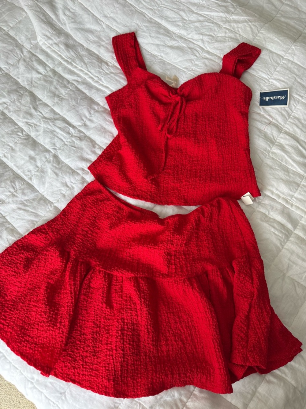 NWT Red Textured Two-Piece Top & Skirt Set - XL